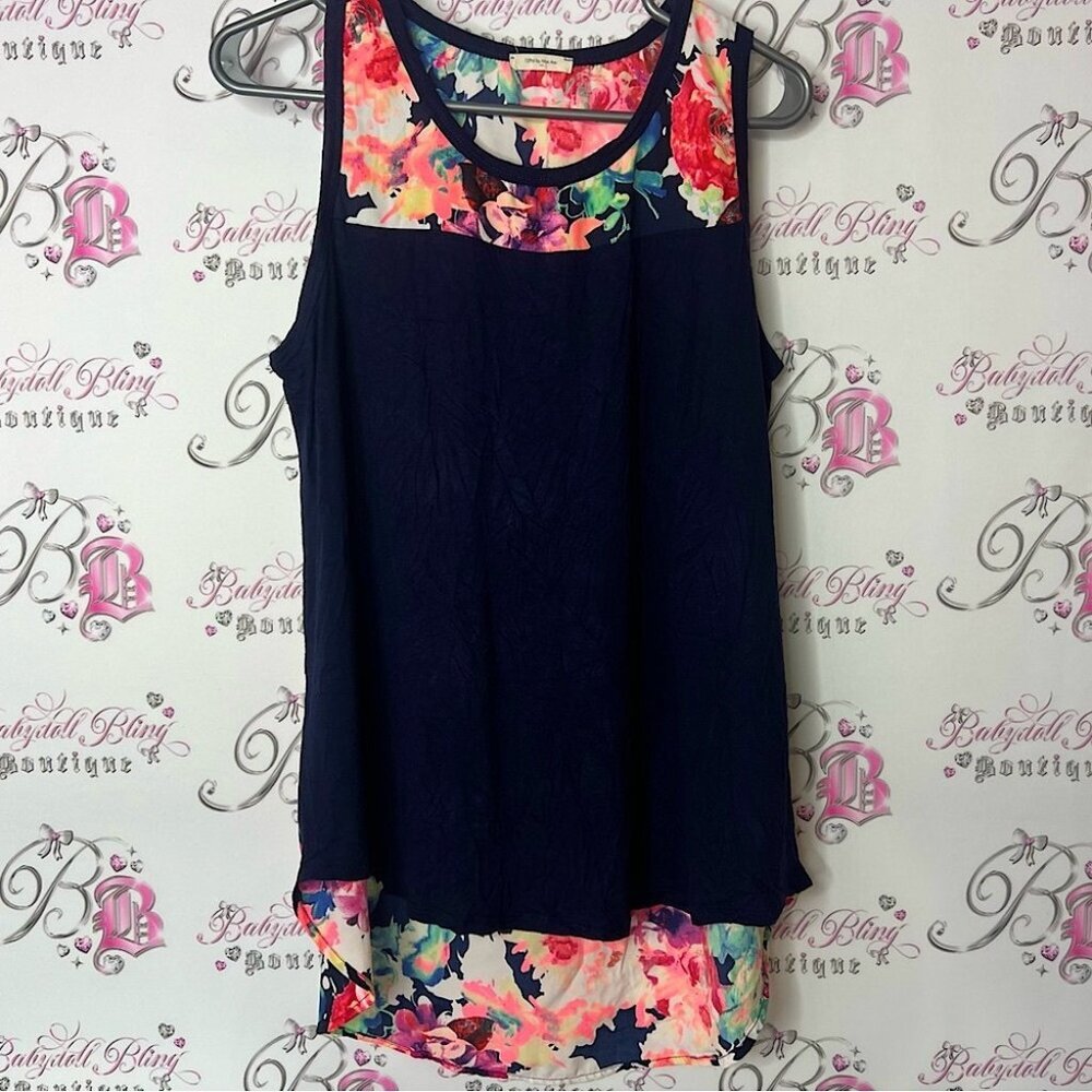 12 Pm By Mon Ami bright neon floral flowers tank blouse Sleeveless Tank Top